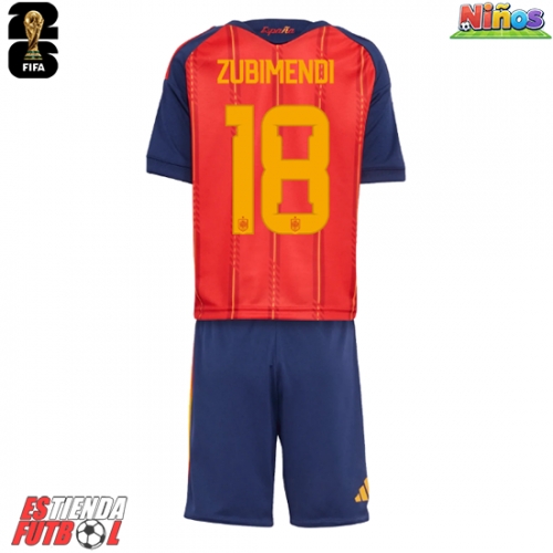 España Martin Zubimendi #18 Primera Equipación Niños Mundial 2026 Manga Corta (+ Pantalones cortos)